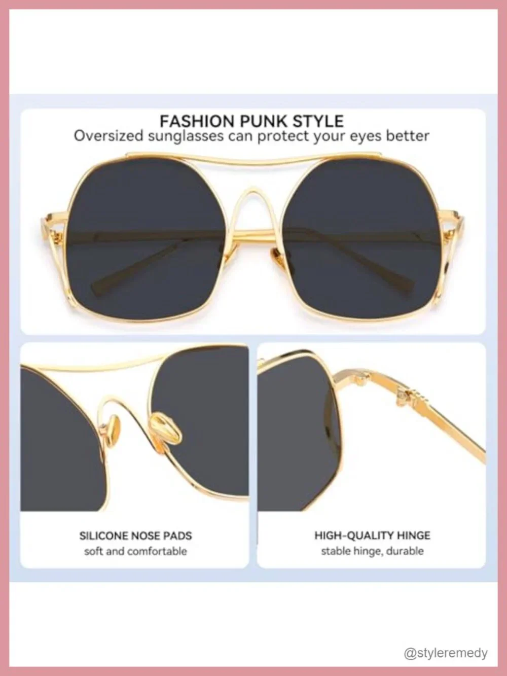 Oversized Aviator Sunglasses Metal Frame UV400 Retro Punk Cool Shades